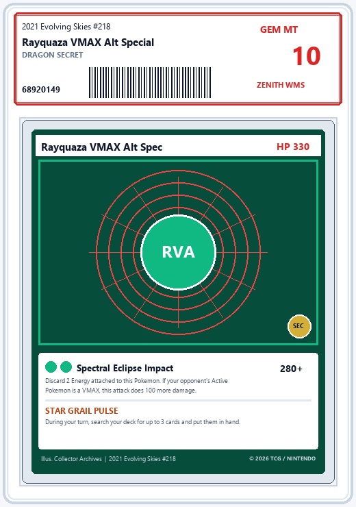 Pokemon 2021 Rayquaza VMAX Alt Art Evolving Skies #218/203