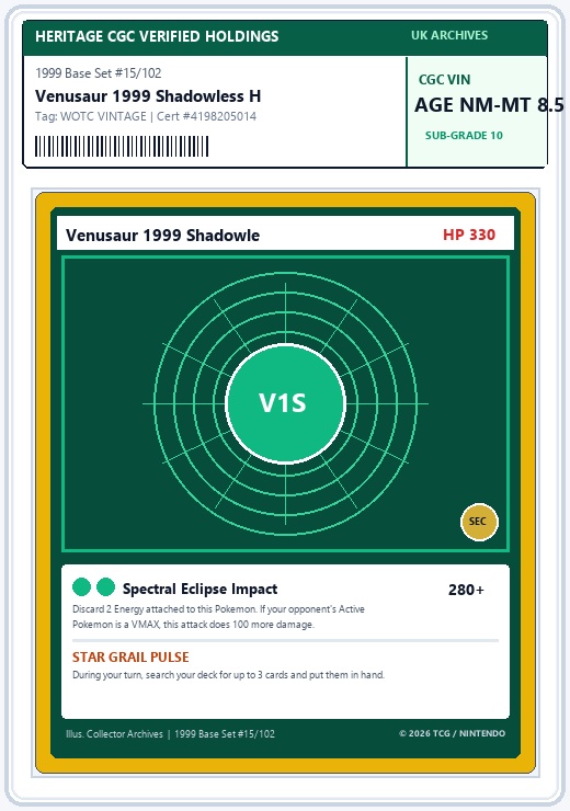 Pokemon 1999 Base Set Venusaur Holo Shadowless #15/102